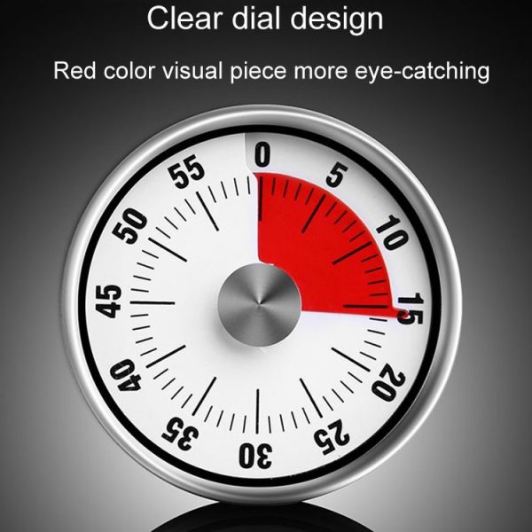 Kitchen Stainless Steel Mechanical Timer Student Time Management Reminder Baking Alarm Clock (Red) - Image 4