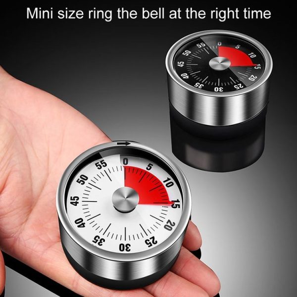 Kitchen Stainless Steel Mechanical Timer Student Time Management Reminder Baking Alarm Clock (Red) - Image 8