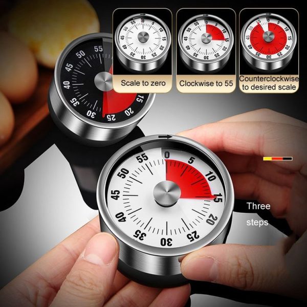 Kitchen Stainless Steel Mechanical Timer Student Time Management Reminder Baking Alarm Clock (Red) - Image 9