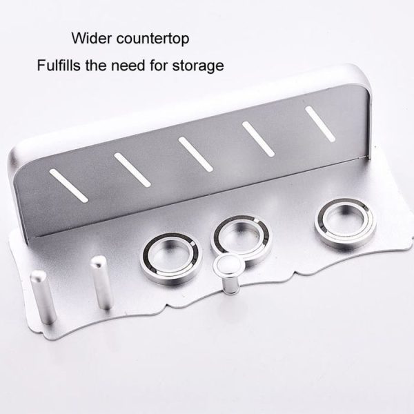 Wall Mounted Hair Dryer Holder Hole-Free Bathroom Space Aluminum Multifunctional Shelf, Style: Simple Silver - Image 2