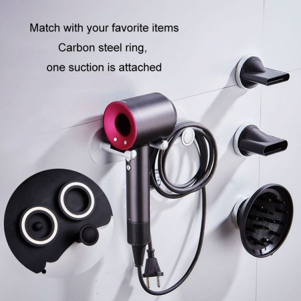 Wall Mounted Hair Dryer Holder Hole-Free Bathroom Space Aluminum Multifunctional Shelf, Style: Simple Silver - Image 5