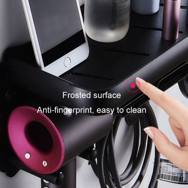 Wall Mounted Hair Dryer Holder Hole-Free Bathroom Space Aluminum Multifunctional Shelf, Style: Simple Silver - Image 8