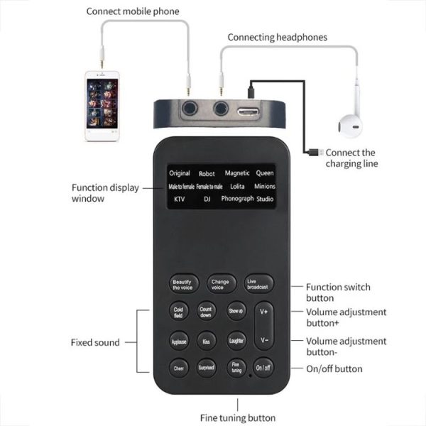 S9 Mobile Phone Computer Live Sound Card Voice Changer Game Karaoke Recording Audio Transformer (English) - Image 4