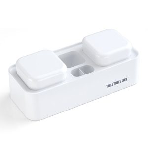 Hotel Toothbrush Rack With Double Cup Desktop Wall Mounted Toothpaste Holder (Pure White)