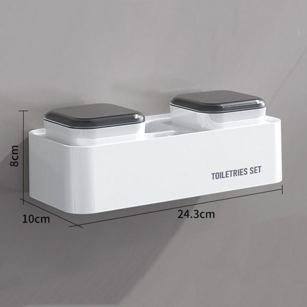 Hotel Toothbrush Rack With Double Cup Desktop Wall Mounted Toothpaste Holder (Pure White) - Image 3