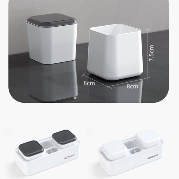 Hotel Toothbrush Rack With Double Cup Desktop Wall Mounted Toothpaste Holder (Pure White) - Image 4