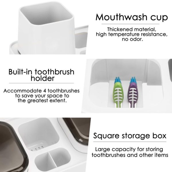 Hotel Toothbrush Rack With Double Cup Desktop Wall Mounted Toothpaste Holder (Pure White) - Image 5
