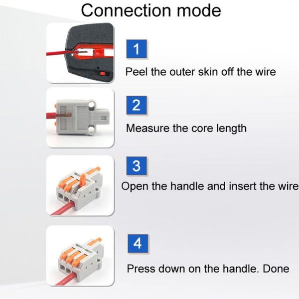 5pcs D1-2 Push Type Mini Wire Connection Splitter Quick Connect Terminal Block (Orange) - Image 6