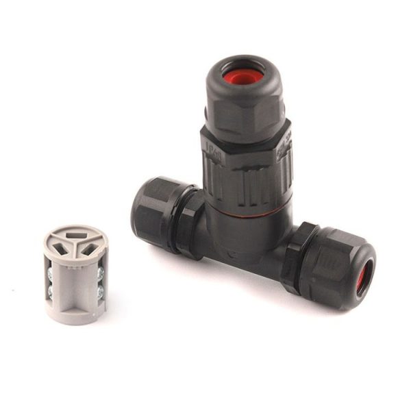 Outdoor T-Wire Terminal Block Three Pole Male And Female Docking Waterproof Connector (Black)