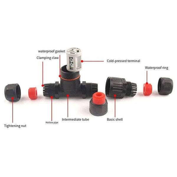 Outdoor T-Wire Terminal Block Three Pole Male And Female Docking Waterproof Connector (Black) - Image 3