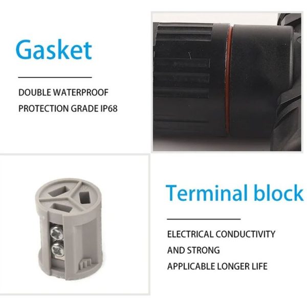 Outdoor T-Wire Terminal Block Three Pole Male And Female Docking Waterproof Connector (Black) - Image 6