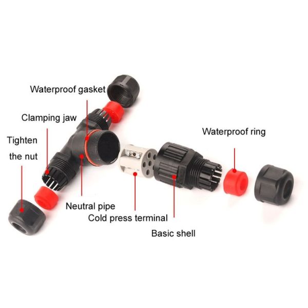 Outdoor T-Wire Terminal Block Five Pole Male And Female Docking Waterproof Connector (Black) - Image 3