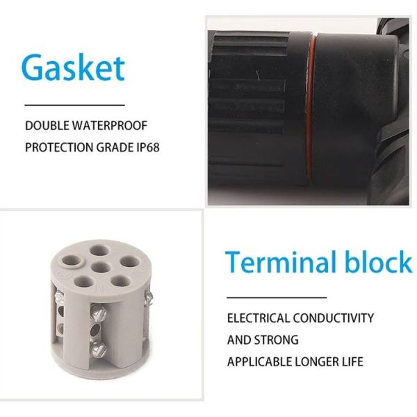 Outdoor T-Wire Terminal Block Five Pole Male And Female Docking Waterproof Connector (Black) - Image 6