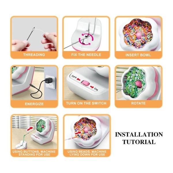 Electric Automatic Beading Machine DIY Handmade Bead Threading Machine Beading Tools Bead Stringer (Pink) - Image 9