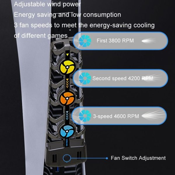 HHC-P5032 For PS5 Host Cooling Fan Hollow Cooling Heat Sink Multi-Color LED Light Three-Speed Cooling Fan Accessories - Image 6