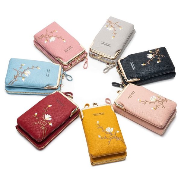 Mini Embroidered Single-shoulder Phone Bag Crossbody Long Ladies Wallet, Color: Gray - Image 2