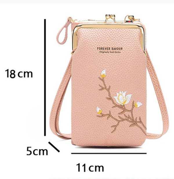 Mini Embroidered Single-shoulder Phone Bag Crossbody Long Ladies Wallet, Color: Gray - Image 3