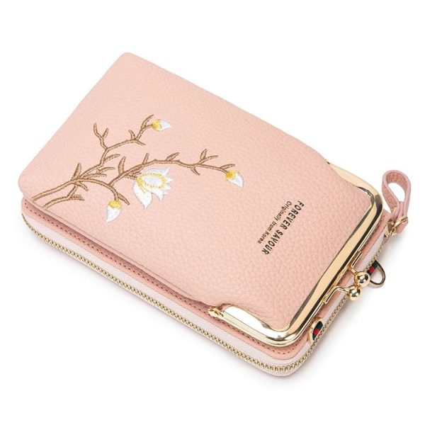 Mini Embroidered Single-shoulder Phone Bag Crossbody Long Ladies Wallet, Color: Gray - Image 8