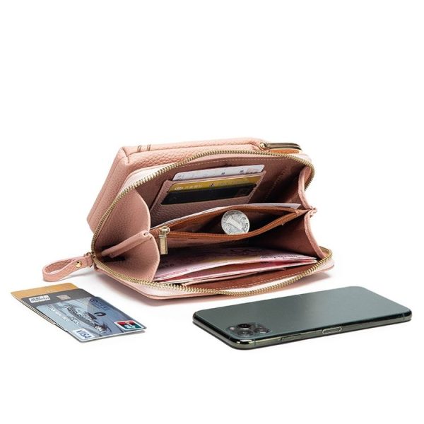 Mini Embroidered Single-shoulder Phone Bag Crossbody Long Ladies Wallet, Color: Gray - Image 9