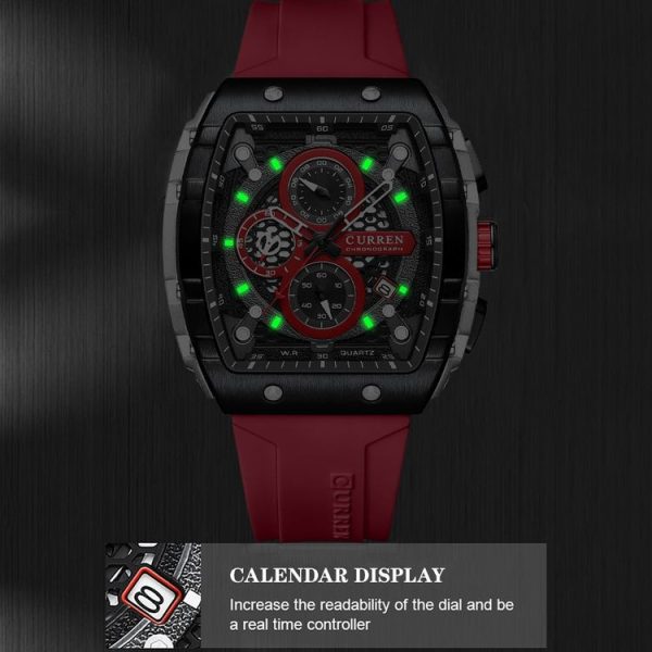 Curren 8442 Sport Six-Hand Silicone Strap Men Quartz Watch, Color: White Shell Red - Image 5