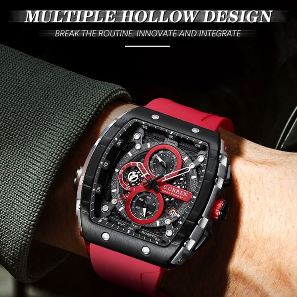 Curren 8442 Sport Six-Hand Silicone Strap Men Quartz Watch, Color: White Shell Red - Image 7