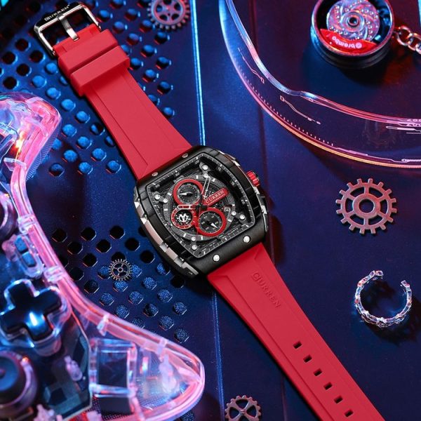 Curren 8442 Sport Six-Hand Silicone Strap Men Quartz Watch, Color: White Shell Red - Image 8