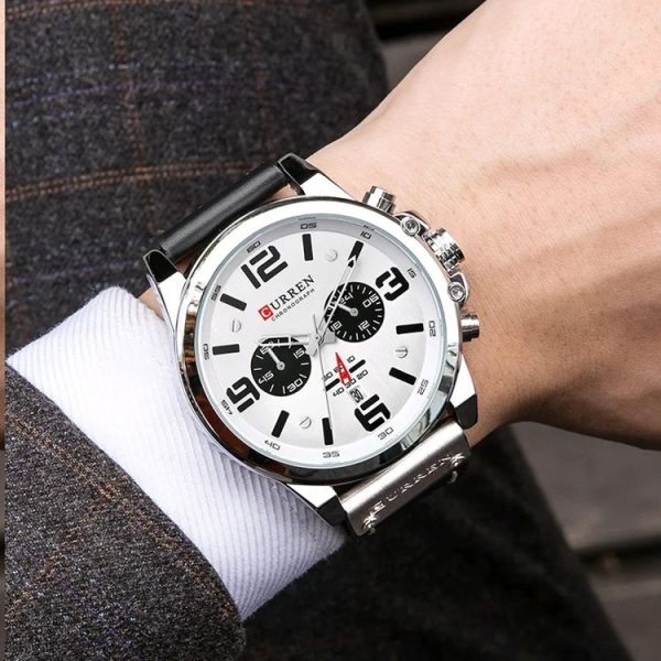 Curren 8314 Sports Six-Hand Waterproof Leather Strap Calendar Men Quartz Watch, Color: Black Shell Khaki - Image 5