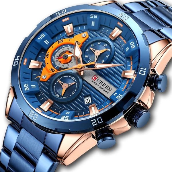 Curren 8402 Calendar Six-Hand Steel Strap Business Quartz Watch, Color: Rose Shell Blue - Image 2