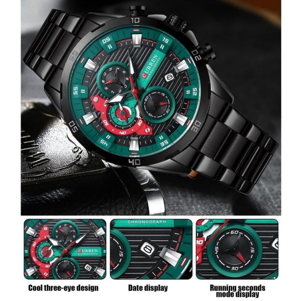 Curren 8402 Calendar Six-Hand Steel Strap Business Quartz Watch, Color: Rose Shell Blue - Image 4