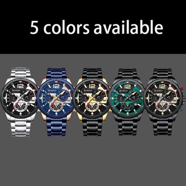 Curren 8395 Calendar Six-Hand Steel Strap Men Quartz Watch, Color: Rose Shell Blue - Image 2