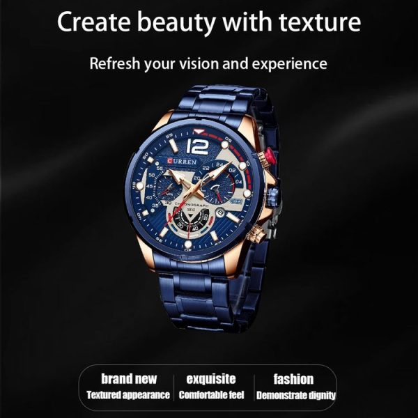 Curren 8395 Calendar Six-Hand Steel Strap Men Quartz Watch, Color: Rose Shell Blue - Image 3