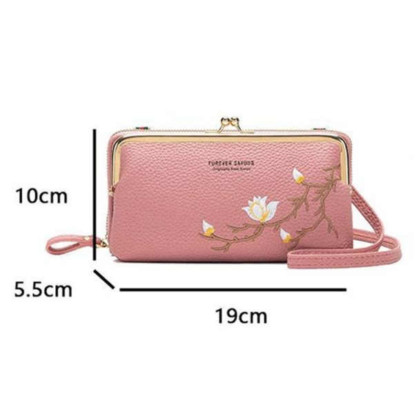 Embroidered Large Capacity Single-shoulder Phone Bag Crossbody Zipper Long Ladies Wallet, Color: Wine Red - Image 3