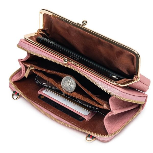 Embroidered Large Capacity Single-shoulder Phone Bag Crossbody Zipper Long Ladies Wallet, Color: Wine Red - Image 9