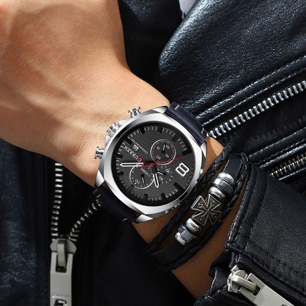 Curren 8324 Six-hand Leather Strap Waterproof Men Watch With Calendar, Color: Black Shell Coffee - Image 6