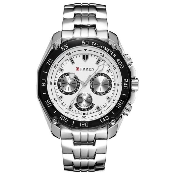 Curren 8077 Men Casual Business Waterproof Quartz Watch (White Shell White)