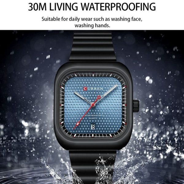 Curren 8460 Casual Steel Strap Square Men Quartz Watch, Color: Black Shell Black - Image 4