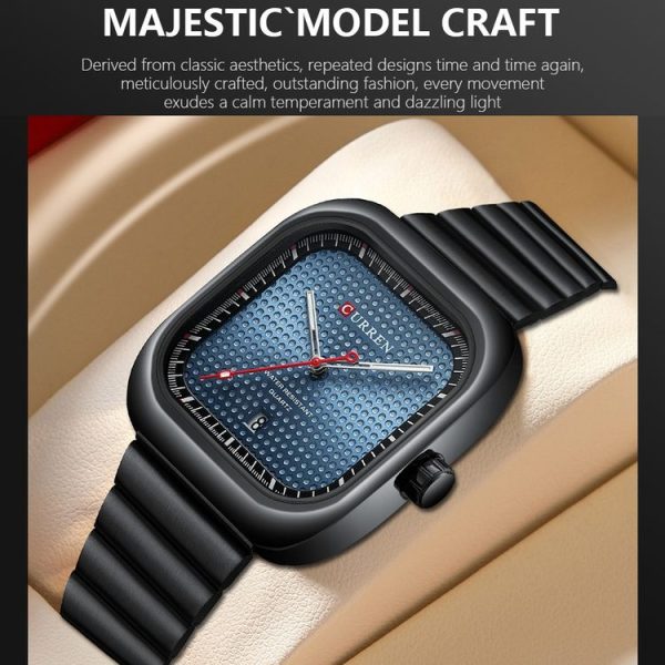Curren 8460 Casual Steel Strap Square Men Quartz Watch, Color: Black Shell Black - Image 6