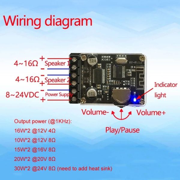 XY-P15W 10W / 15W / 20W Stereo Bluetooth Amplifier Board 12V / 24V Digital Amplifier Module (With Shell) - Image 5