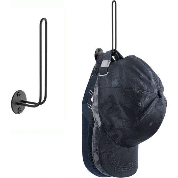 L-Shaped Iron Wire Rack Baseball Cap Storage Stand Wall Mounted Hat Holder (Black) - Image 2