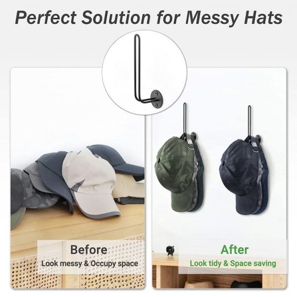 L-Shaped Iron Wire Rack Baseball Cap Storage Stand Wall Mounted Hat Holder (Black) - Image 5
