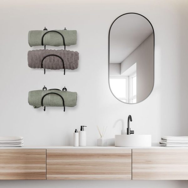 Bathroom Wall Mounted Towel Rack Multifunctional Iron Wall Mounted Wine Stand Storage Shelf (Black) - Image 2