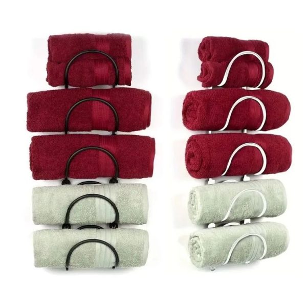 Bathroom Wall Mounted Towel Rack Multifunctional Iron Wall Mounted Wine Stand Storage Shelf (Black) - Image 3