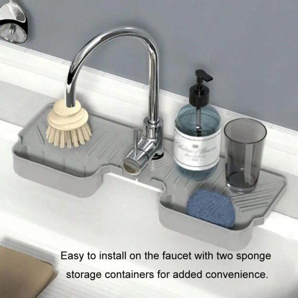 Silicone Drainage Mat Splash-Proof Silicone Pad Kitchen Bath Faucet Drainage Basket (Gray) - Image 3