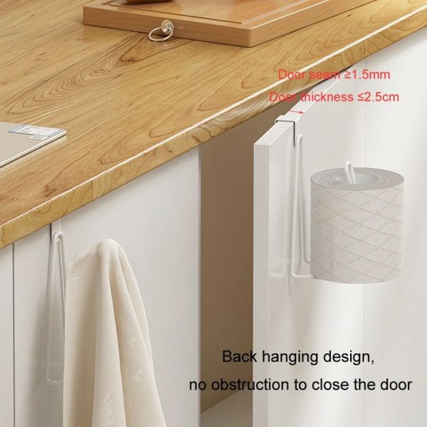 Bathroom Paper Towel Rack Wall Mounted Shelf Bathroom No-Punch Tissue Hook (White) - Image 4
