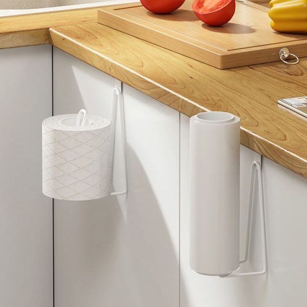 Bathroom Paper Towel Rack Wall Mounted Shelf Bathroom No-Punch Tissue Hook (White) - Image 5