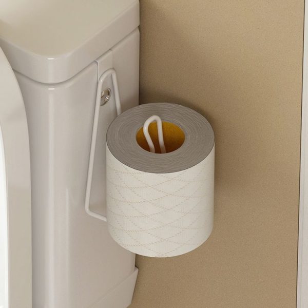 Bathroom Paper Towel Rack Wall Mounted Shelf Bathroom No-Punch Tissue Hook (White) - Image 6