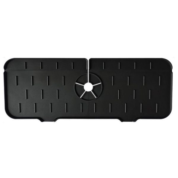 Kitchen Bath Faucet Silicone Drain Mat Sink Splash Proof Silicone Pad (Black)