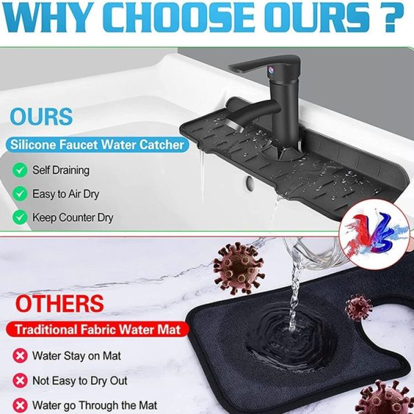 Kitchen Bath Faucet Silicone Drain Mat Sink Splash Proof Silicone Pad (Black) - Image 10