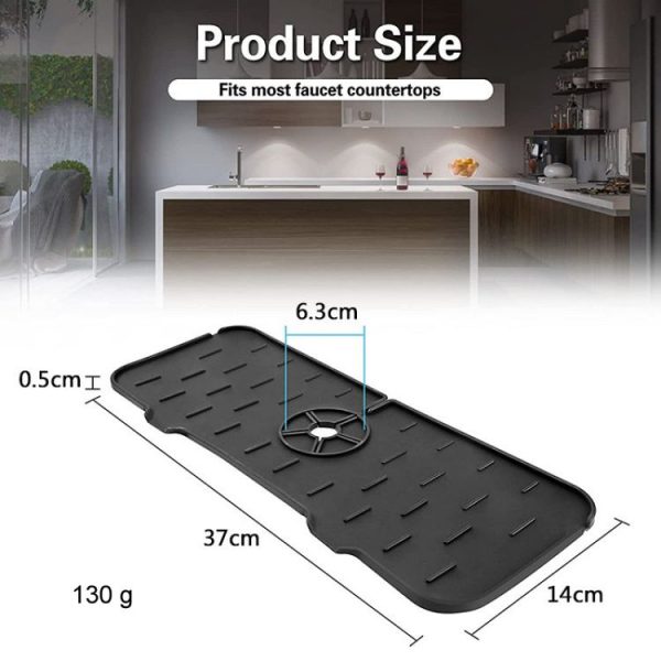 Kitchen Bath Faucet Silicone Drain Mat Sink Splash Proof Silicone Pad (Black) - Image 4