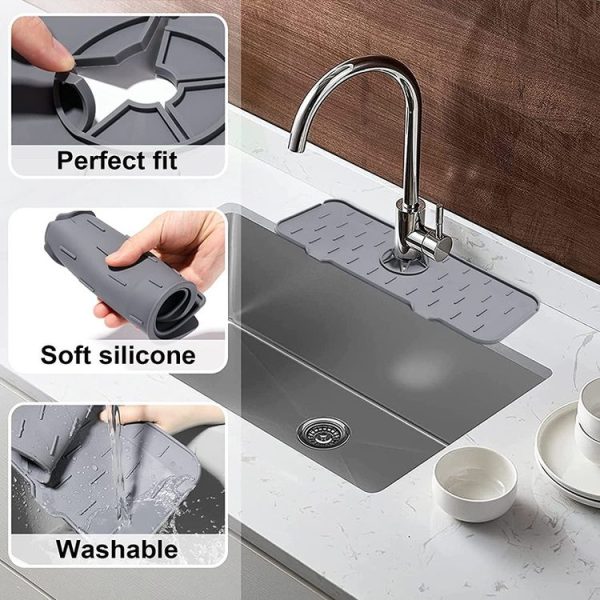 Kitchen Bath Faucet Silicone Drain Mat Sink Splash Proof Silicone Pad (Black) - Image 5